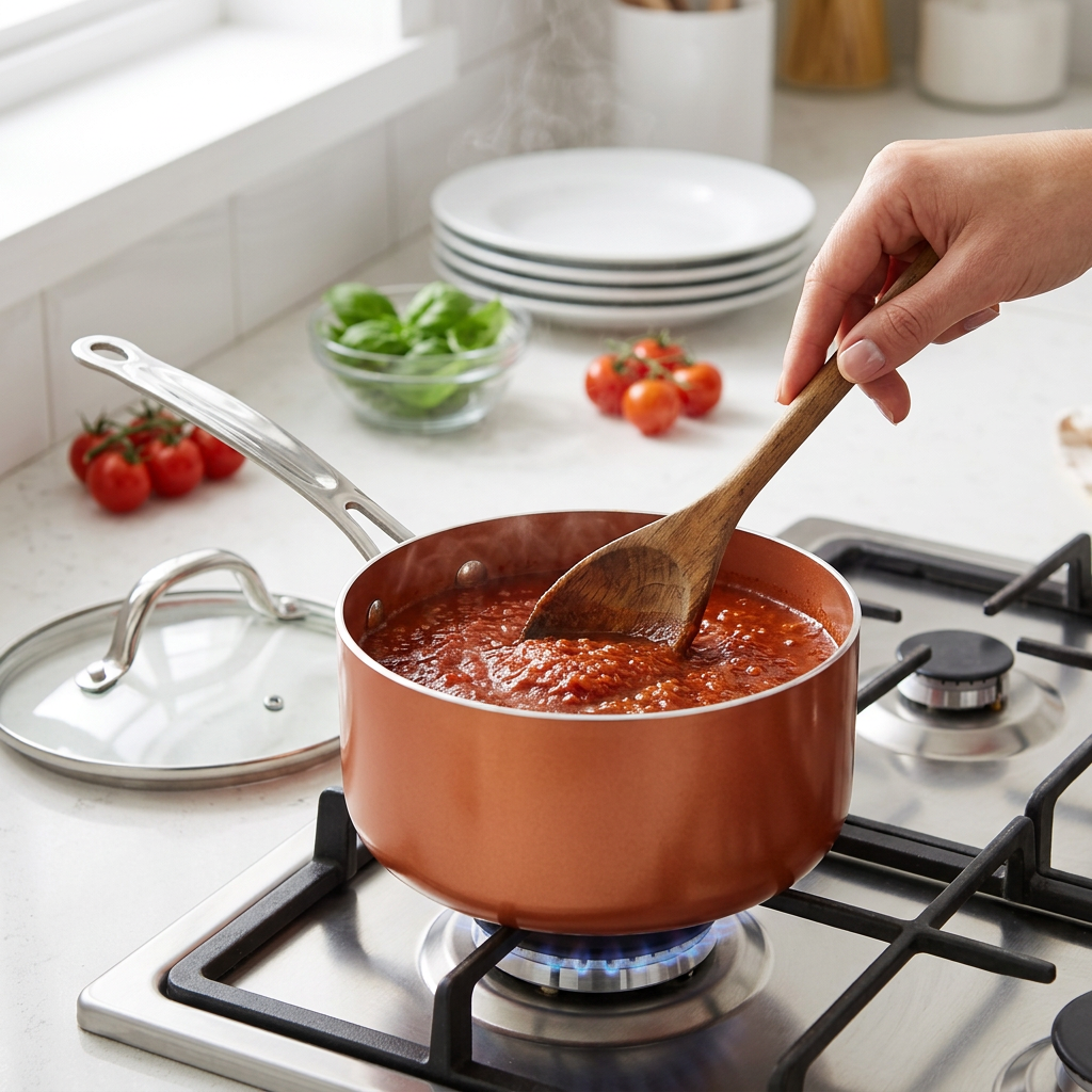 Copper Ceramic Non-Stick Saucepan Set – Induction Compatible Cookware (PTFE & PFOA Free)