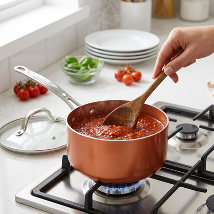 Copper Ceramic Non-Stick Saucepan Set – Induction Compatible Cookware (PTFE & PFOA Free)