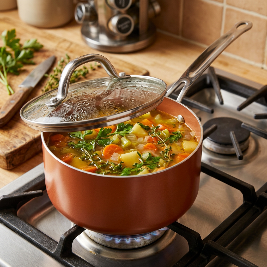 Copper Ceramic Non-Stick Saucepan Set – Induction Compatible Cookware (PTFE & PFOA Free)