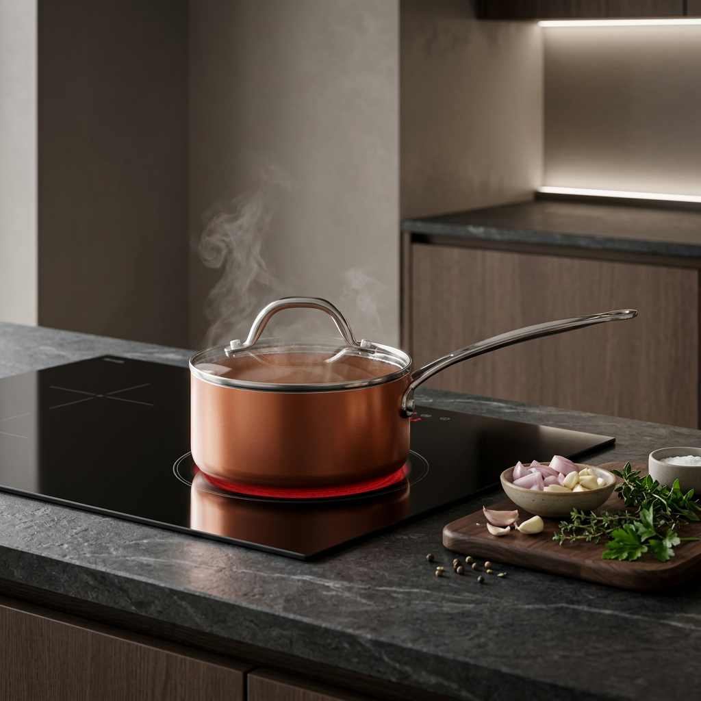 Copper Ceramic Non-Stick Saucepan Set – Induction Compatible Cookware (PTFE & PFOA Free)