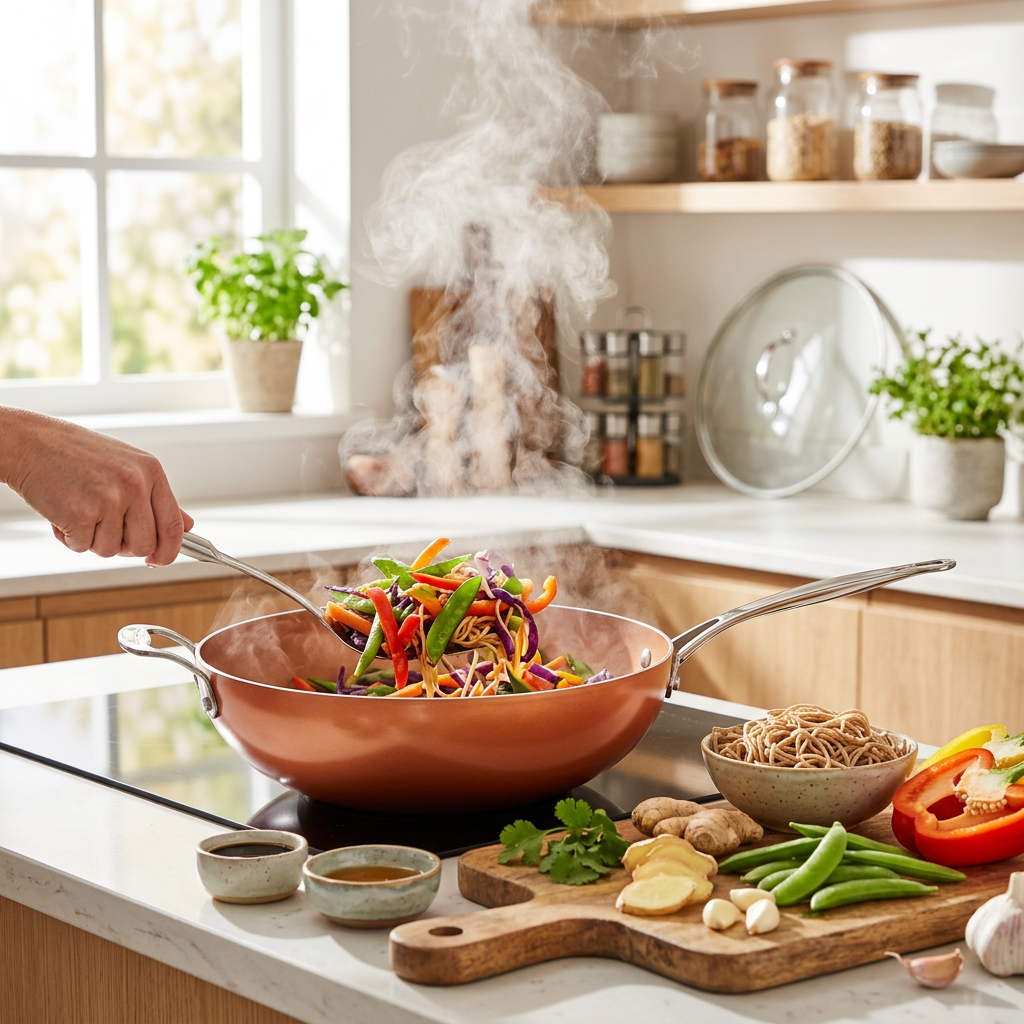 Copper Ceramic Non-Stick Wok – Induction Stir Fry Pan (30cm)