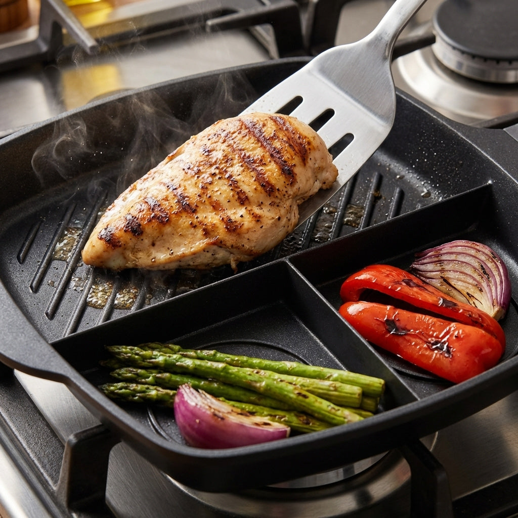 Non-Stick Sectional Grill & Griddle Pan – Induction Multi-Section Cooking Pan (1, 2, 3 & 5 Sections)