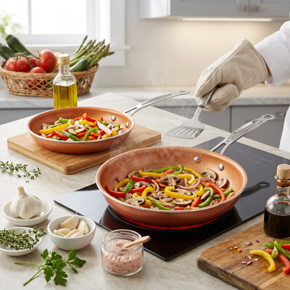 Copper Ceramic Non-Stick Frying Pan Set & Individual Pans – Induction (20cm & 22cm Set, 24cm, 30cm)