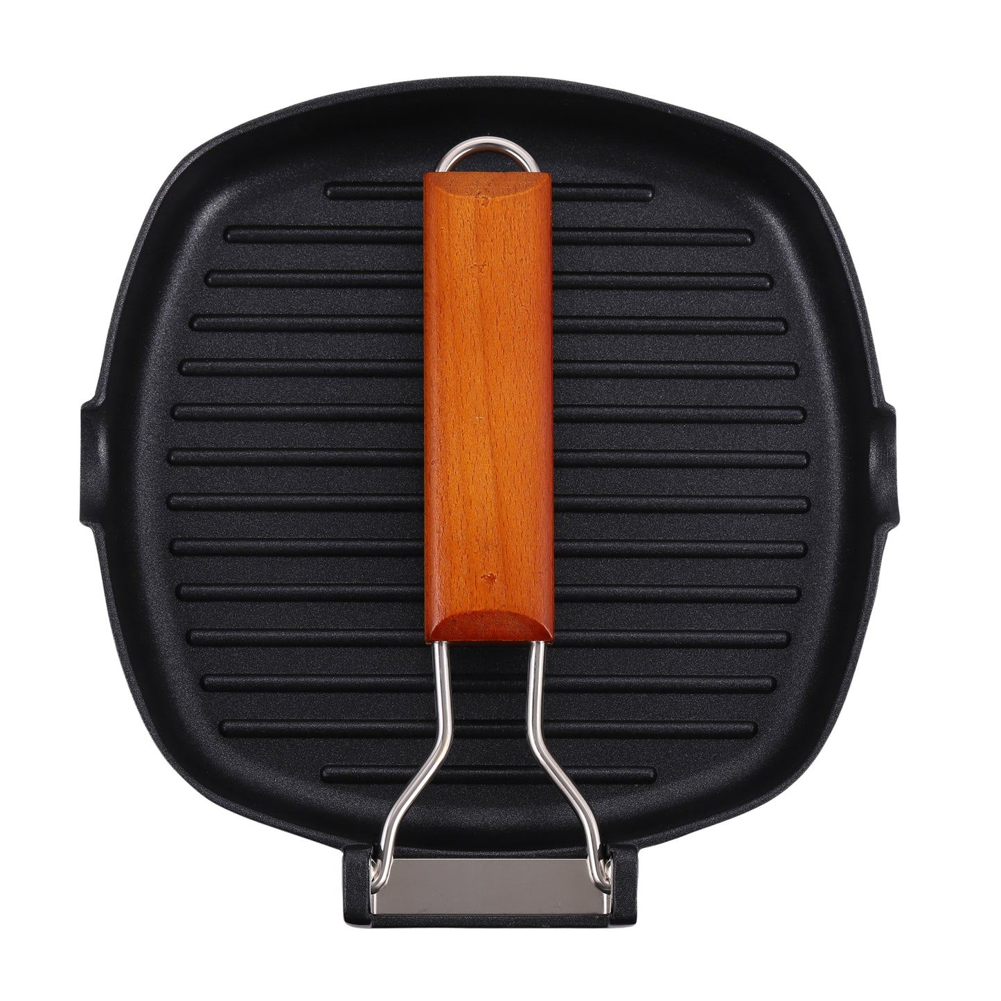 Non-Stick Square Grill Pan with Folding Wooden Handle – Induction (20cm, 24cm & 28cm)