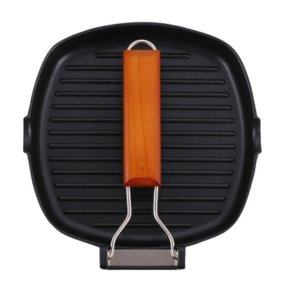 Non-Stick Square Grill Pan with Folding Wooden Handle – Induction (20cm, 24cm & 28cm)