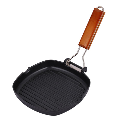 Non-Stick Square Grill Pan with Folding Wooden Handle – Induction (20cm, 24cm & 28cm)