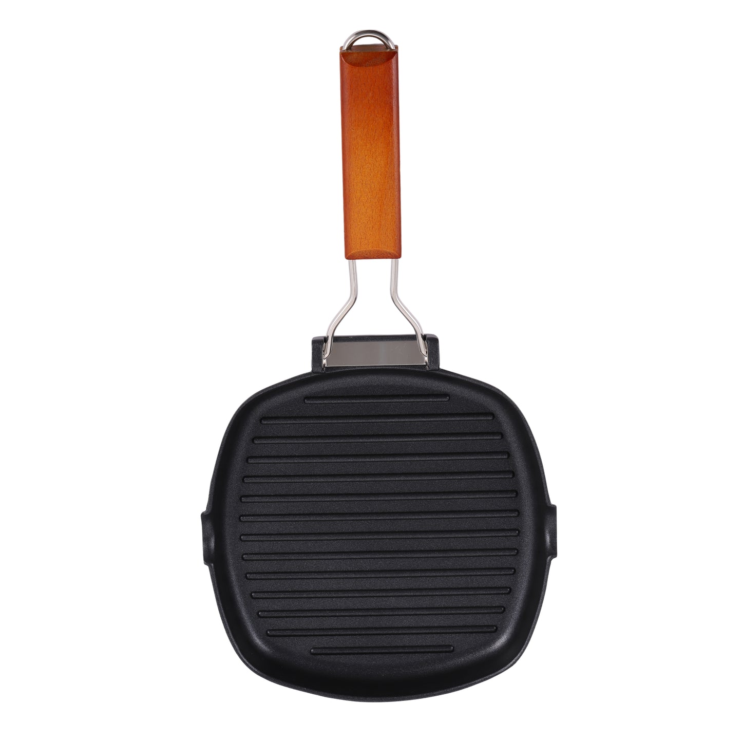 Non-Stick Square Grill Pan with Folding Wooden Handle – Induction (20cm, 24cm & 28cm)