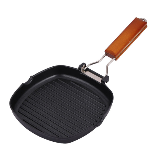 Non-Stick Square Grill Pan with Folding Wooden Handle – Induction (20cm, 24cm & 28cm)
