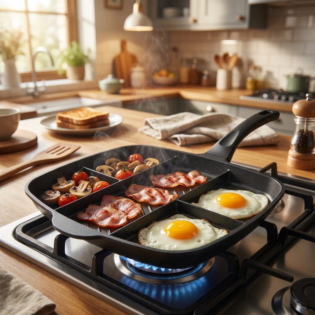 Non-Stick Sectional Grill & Griddle Pan – Induction Multi-Section Cooking Pan (1, 2, 3 & 5 Sections)