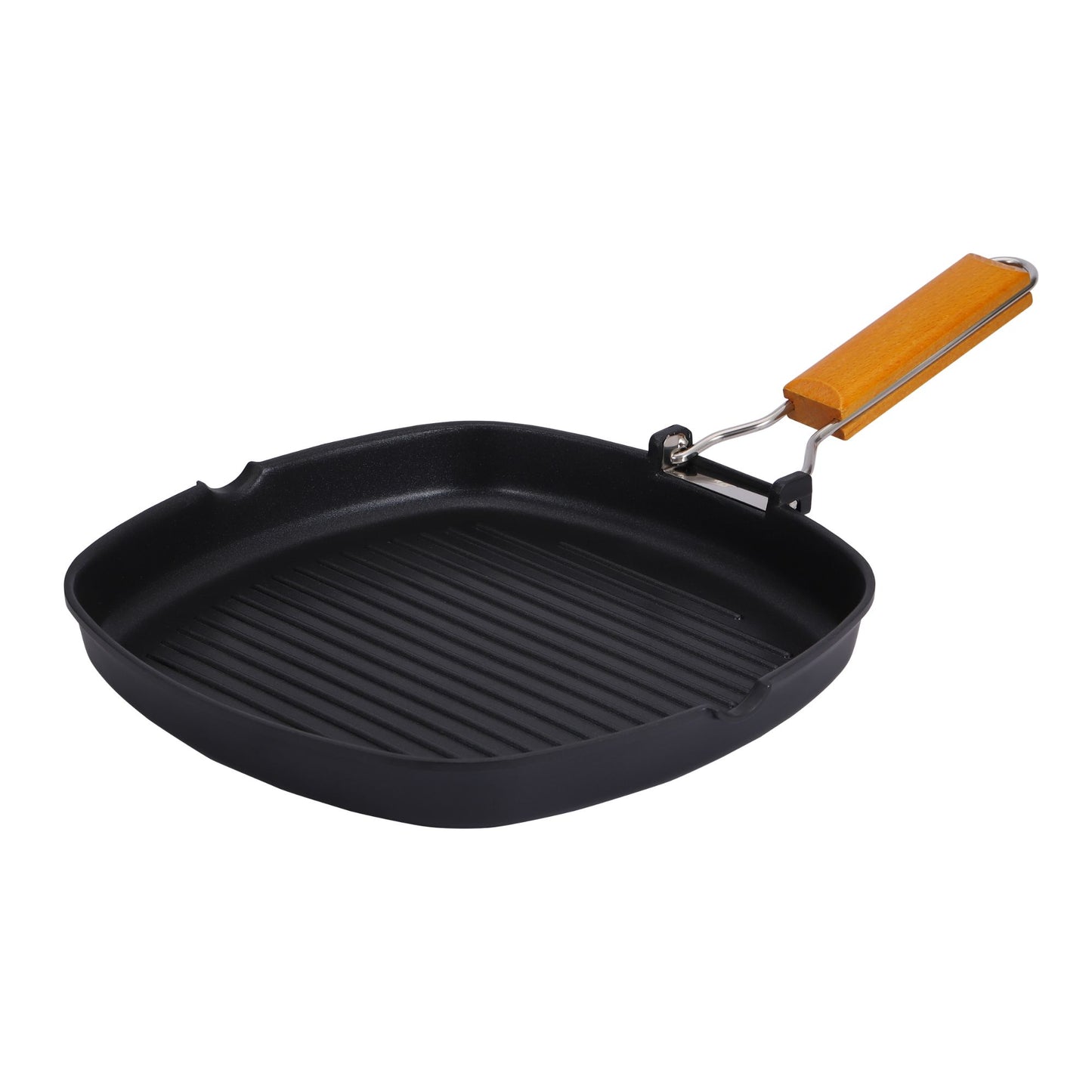 Non-Stick Square Grill Pan with Folding Wooden Handle – Induction (20cm, 24cm & 28cm)