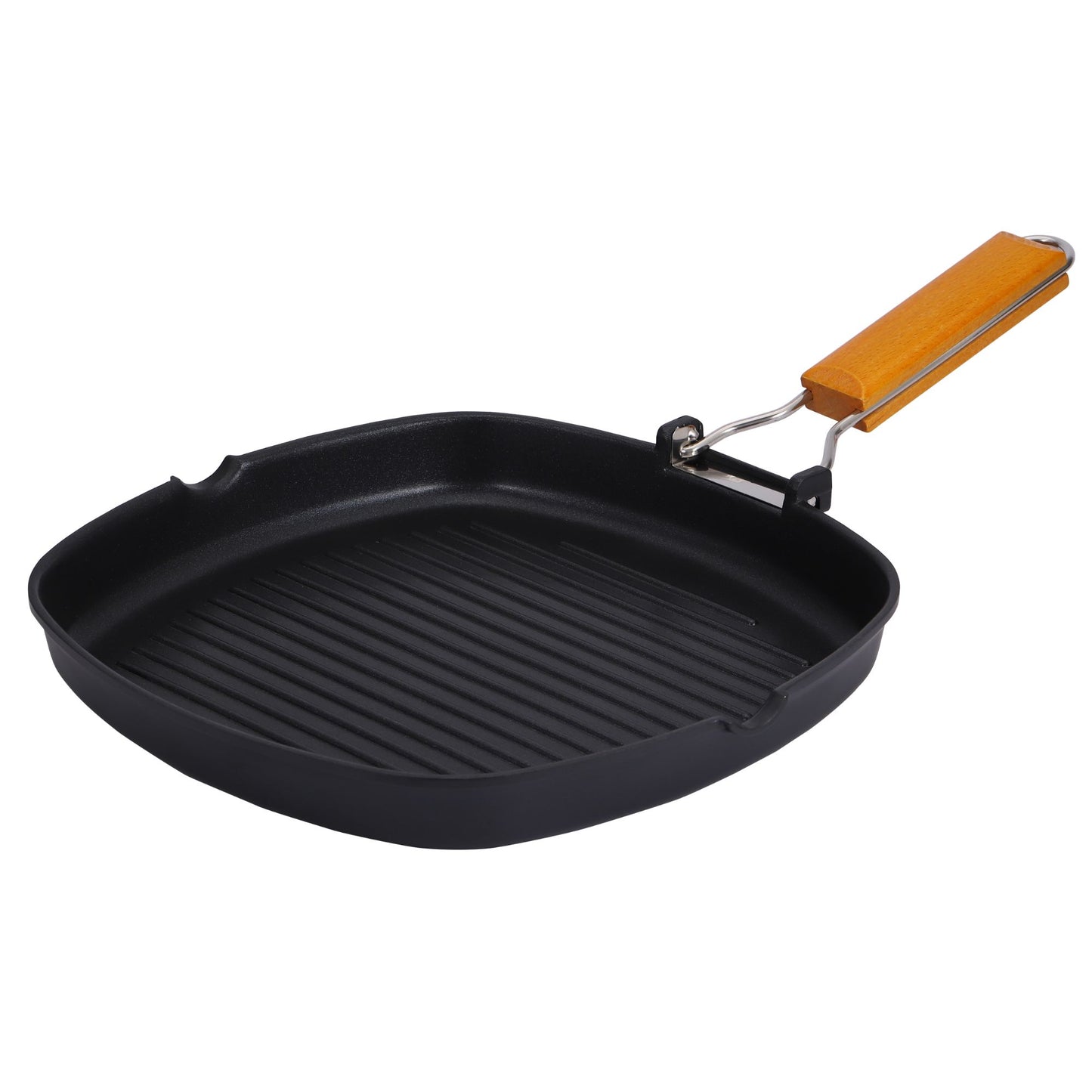 Non-Stick Square Grill Pan with Folding Wooden Handle – Induction (20cm, 24cm & 28cm)